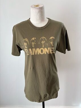 Vintage Ramones Graphic Band Tee in Olive Green
